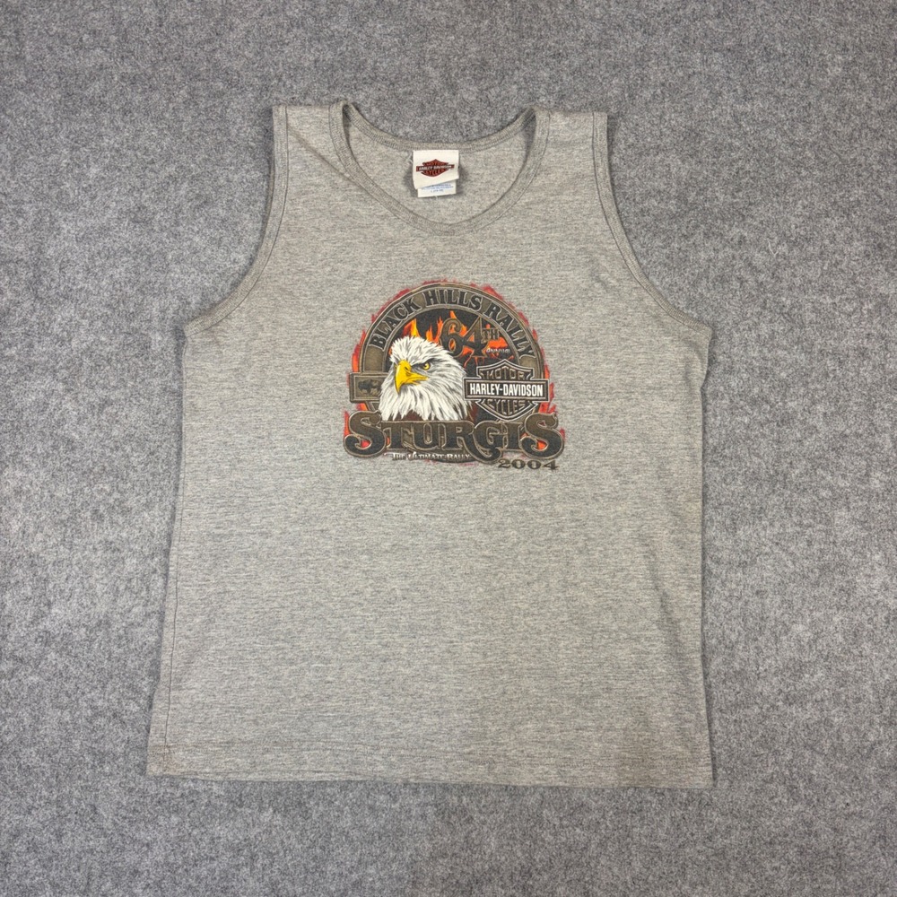 Vintage Harley Davidson Sturgis 2004 Tank Top Gray 64th Black Hills Rally L